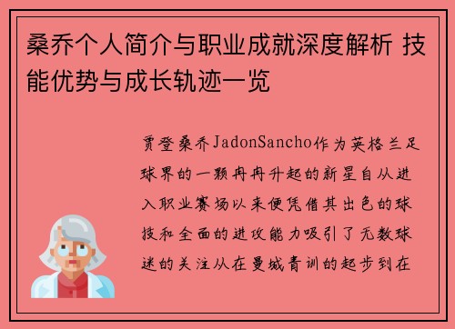桑乔个人简介与职业成就深度解析 技能优势与成长轨迹一览